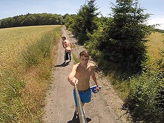 Nude boys with selfie pole